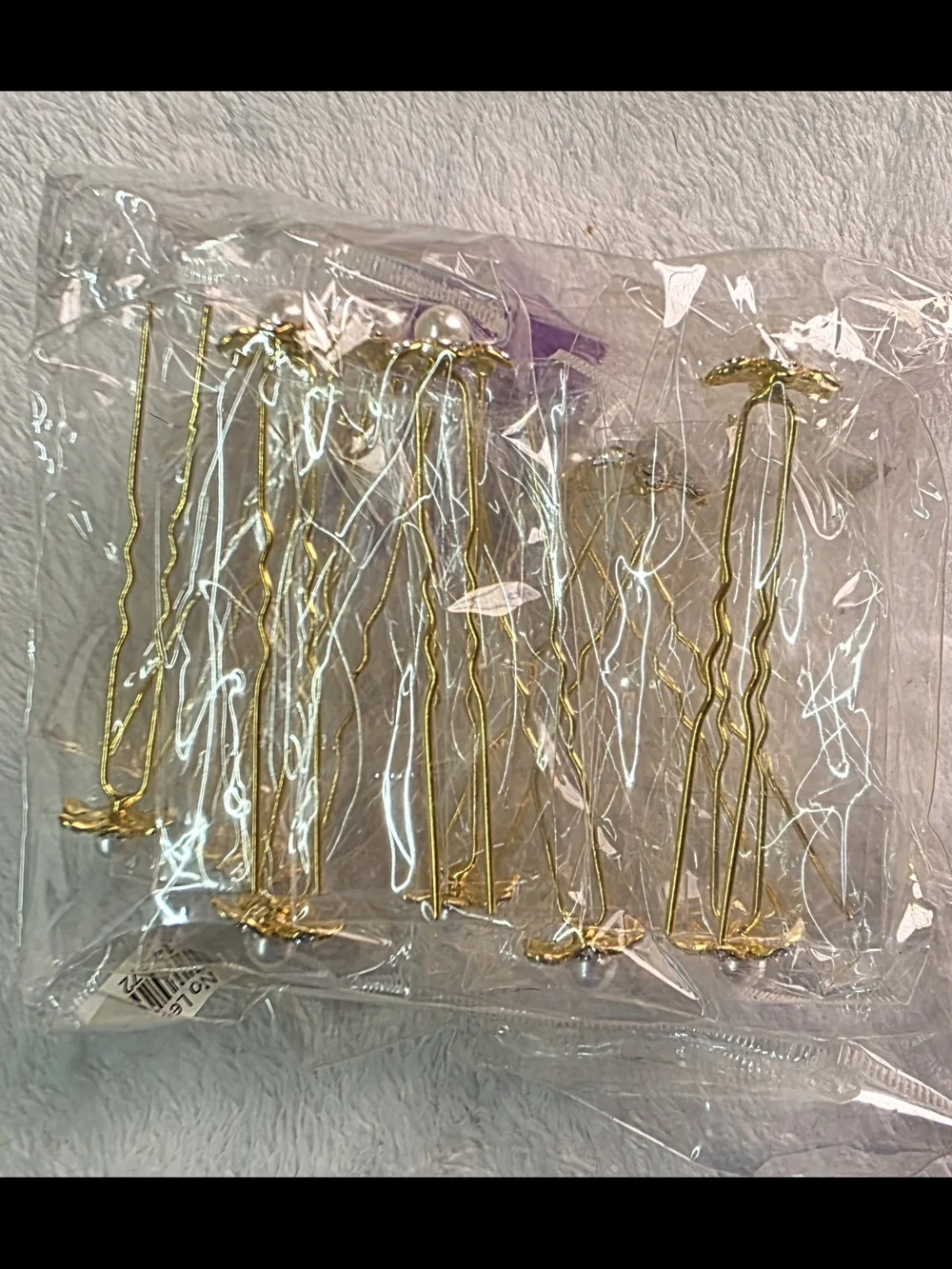 Gold Flower Hair Pin with White Pearl & Crystal Accents
